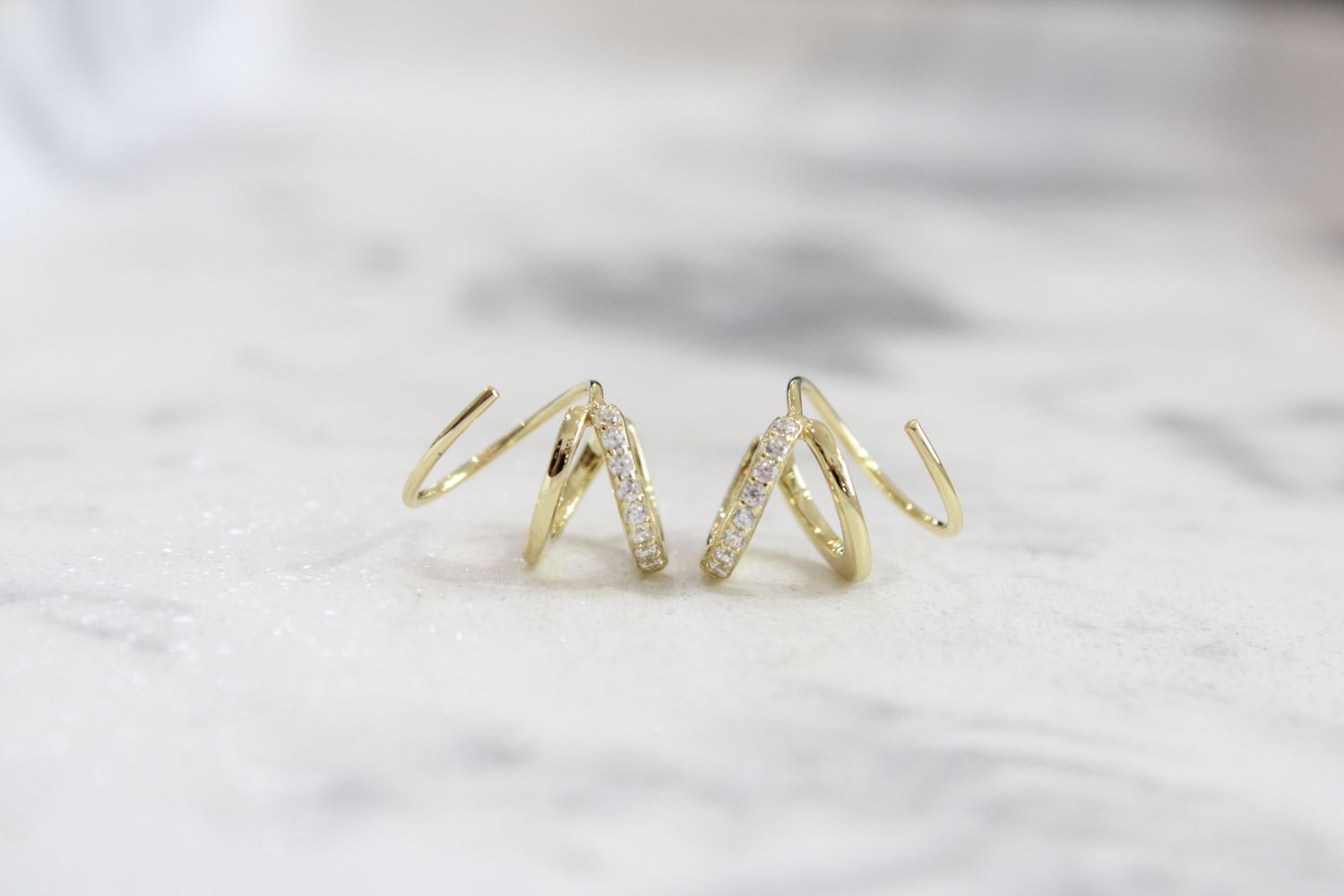Sterling Silver Gold Plated CZ Twist Double Hoop Illusion Earrings 