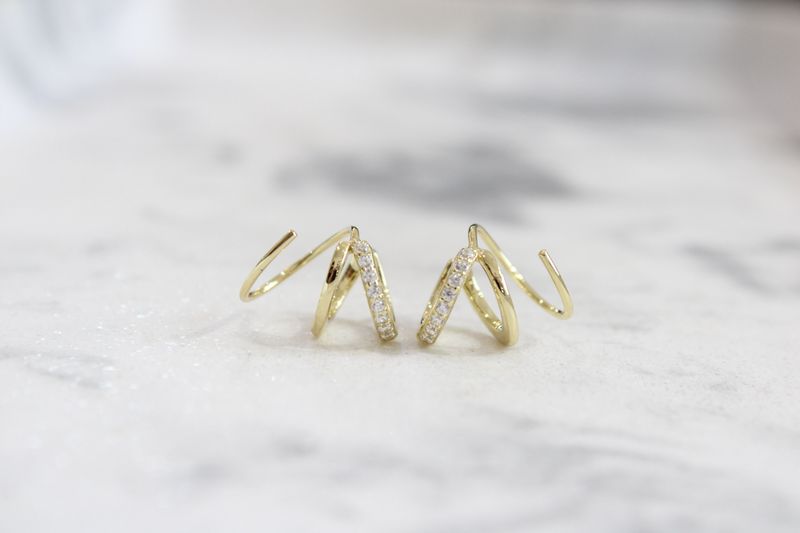 Sterling Silver Gold Plated CZ Twist Double Hoop Illusion Earrings 