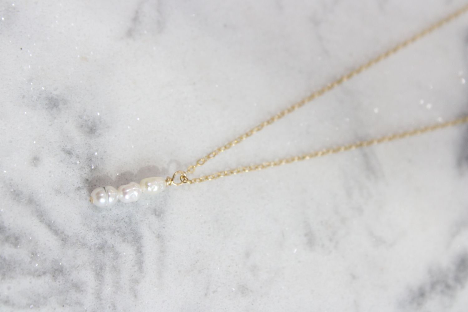 14/20 Gold Filled Crinkly Cultured Freshwater Rice Pearl Drop Necklace