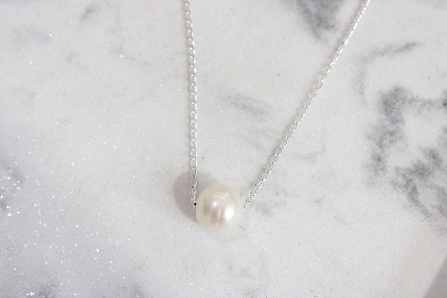 Sterling Silver Floating Cultured Freshwater Pearl Necklace