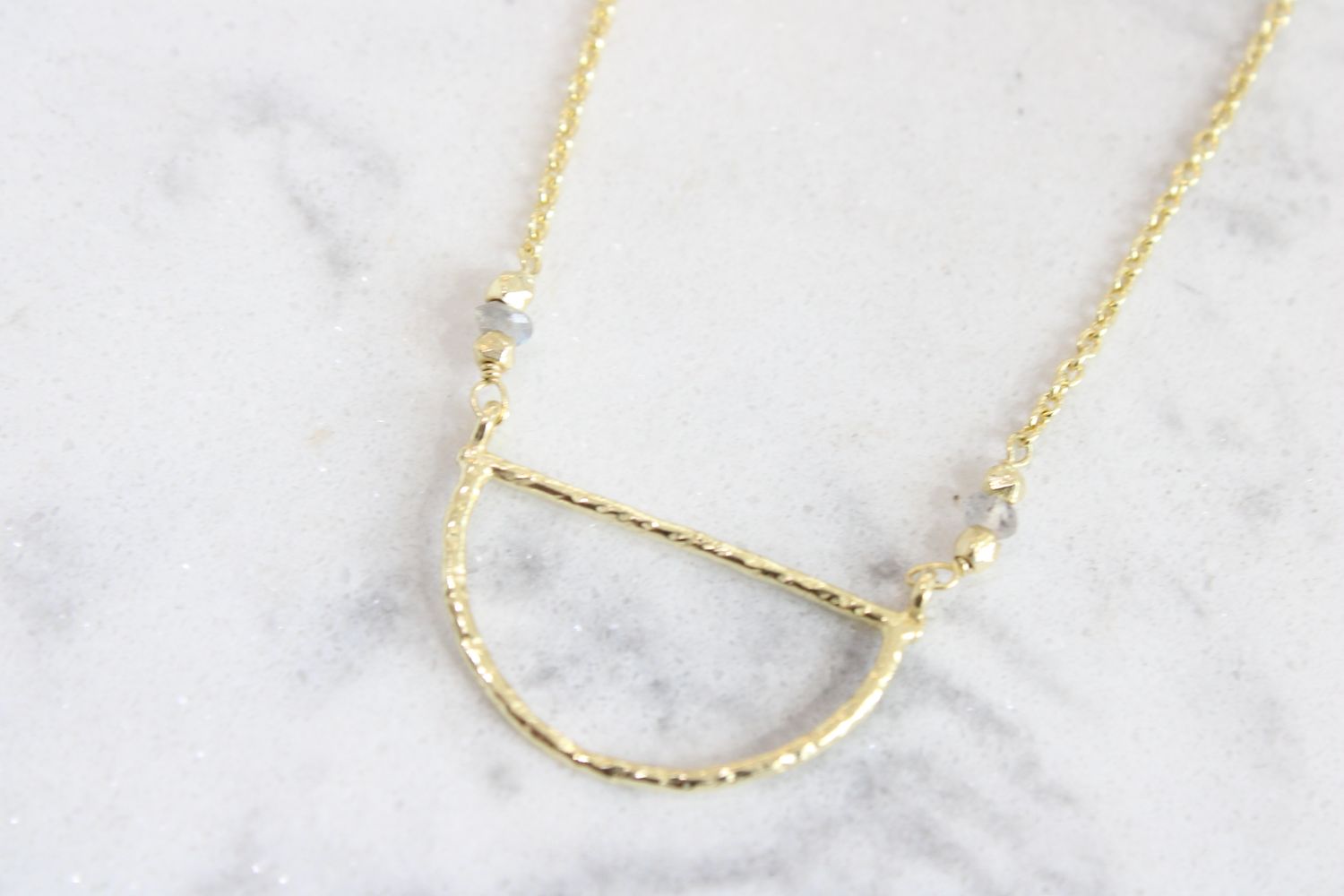 Sterling Silver Gold Plated Semi Circle and Labradorite Necklace