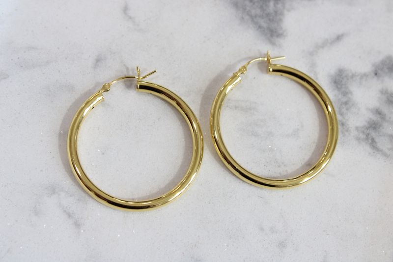 Sterling Silver Gold Plated 3mm x 35mm Hoop Earrings