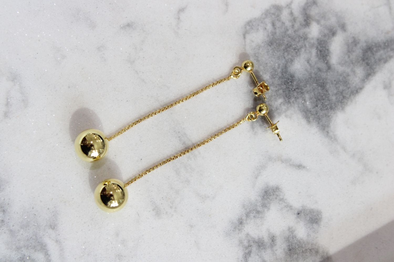 Sterling Silver Gold Plate Bead Drop Earrings