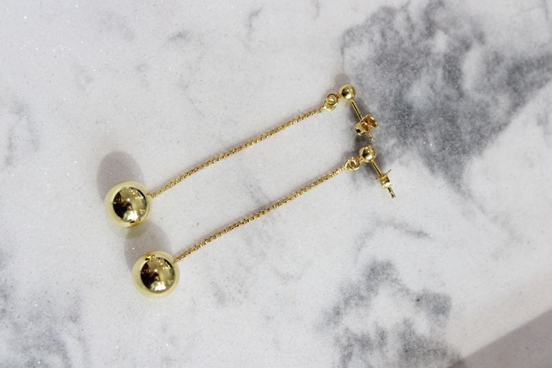 Sterling Silver Gold Plate Bead Drop Earrings