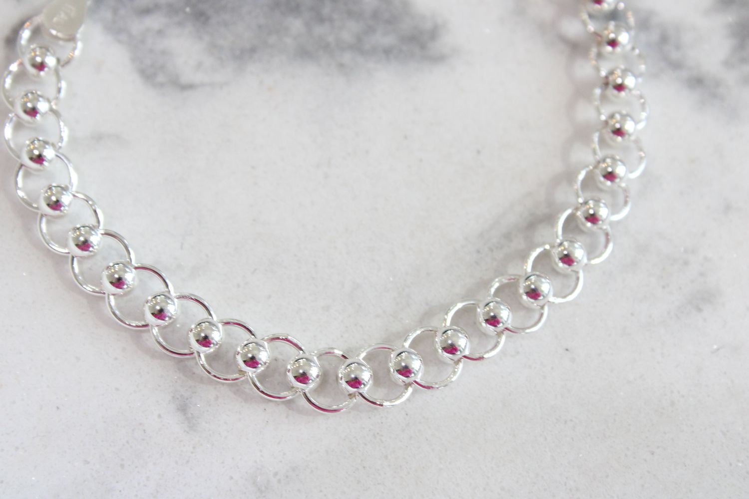 Sterling Silver Polished Beaded Fancy Bracelet