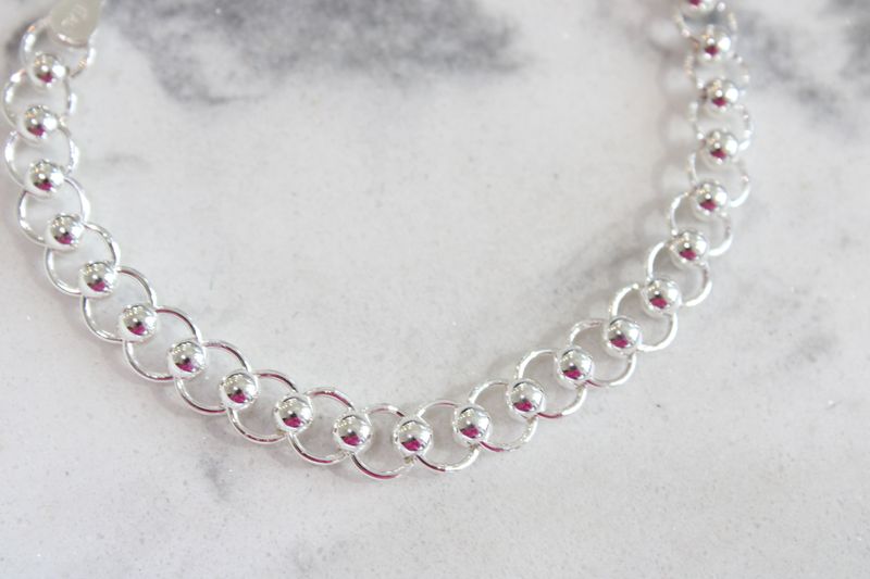 Sterling Silver Polished Beaded Fancy Bracelet