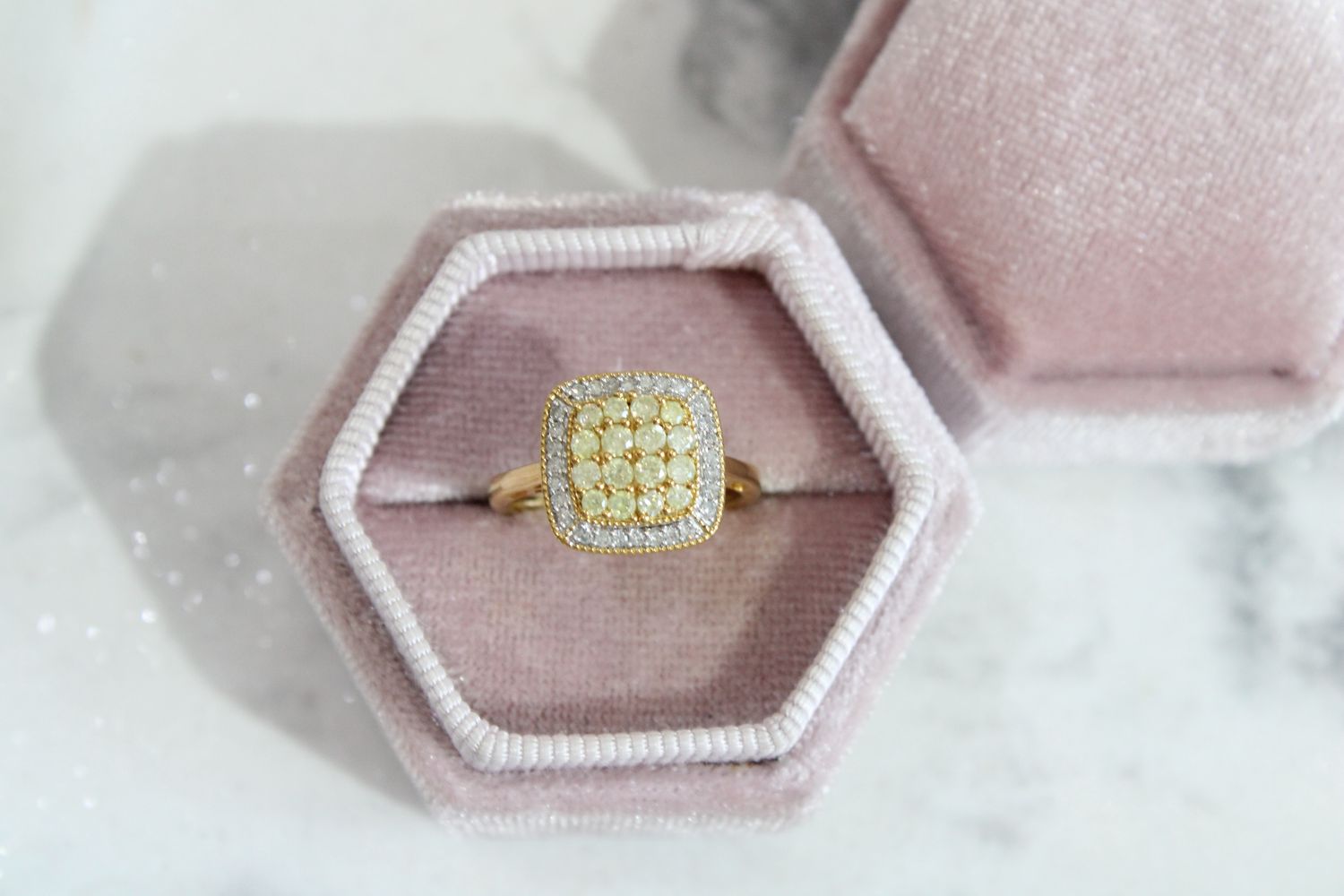 Estate Sterling Silver GP Yellow &amp; White Diamond Cluster Size 5, Can NOT Be Sized  