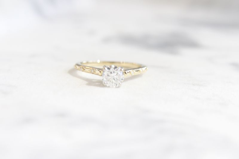 14ky .83ct Total Round Diamond Center with Floating Diamond Shank Ring, 1 at .80ct, GIA, F, SI2 &amp; 6 at .03ct Total 