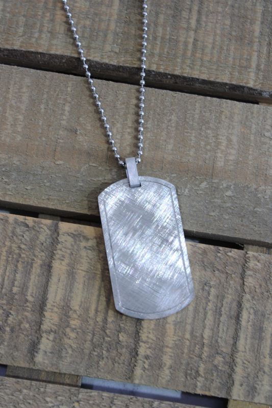 Stainless Steel Brushed and Polished Scratch Finish Dog Tag on a 22 inch Ball Chain Necklace