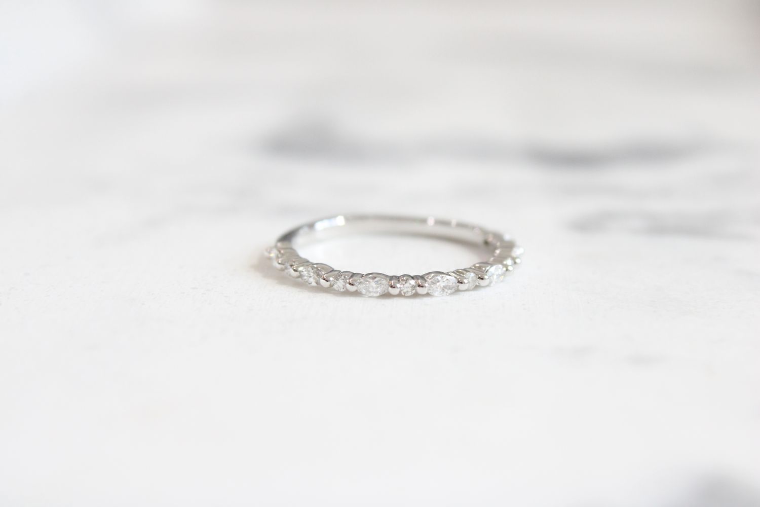 14kt White Gold Marquise and Round 1/4ct Shared Prong Diamond Band