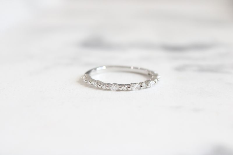 14kt White Gold Marquise and Round 1/4ct Shared Prong Diamond Band