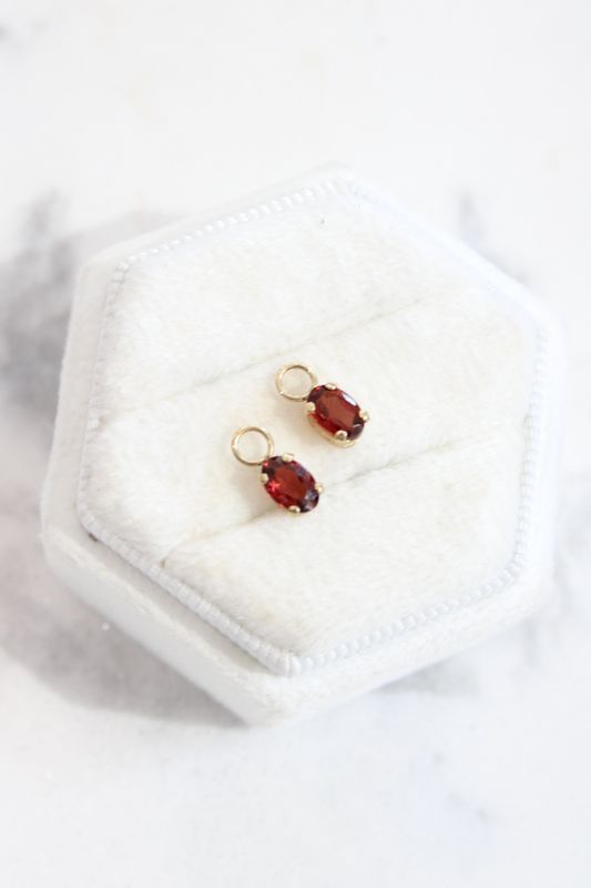 14kt Yellow Gold Oval Garnet Hoop Charms