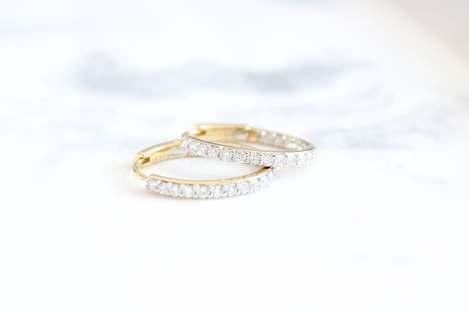 18kt Yellow gold .78ct Inside Out Oval Diamond Hoops