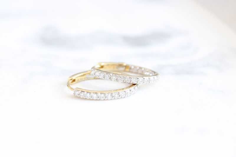 18kt Yellow gold .78ct Inside Out Oval Diamond Hoops
