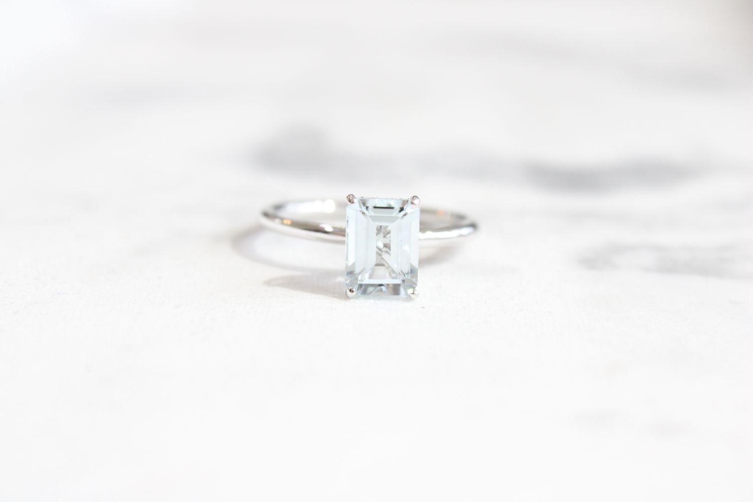 18kt White Gold 8x6mm Aquamarine with .08ct Hidden Halo Ring 