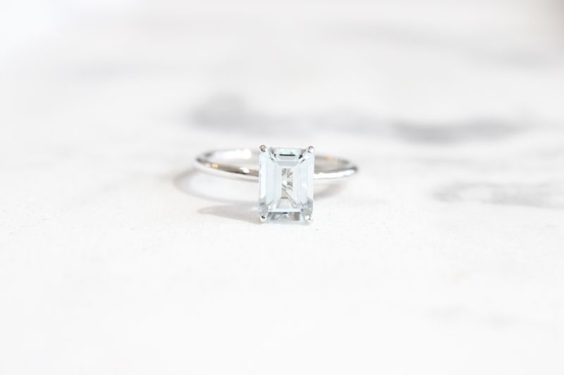 18kt White Gold 8x6mm Aquamarine with .08ct Hidden Halo Ring 