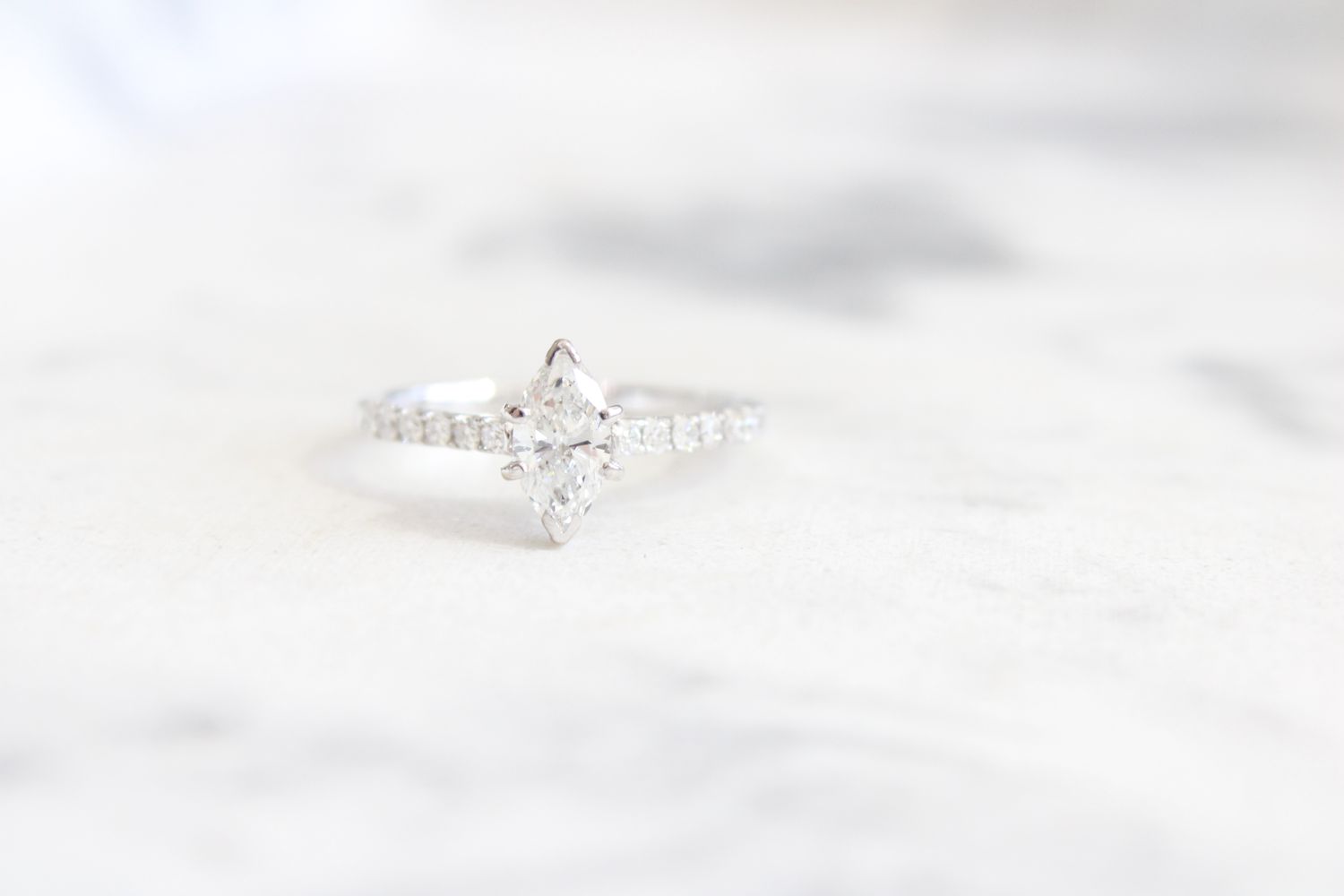 14kw .83ct Total Marquise Diamond Center with Diamond Shank Ring, 1 at .64ct &amp; 12 at .19ct Total 
