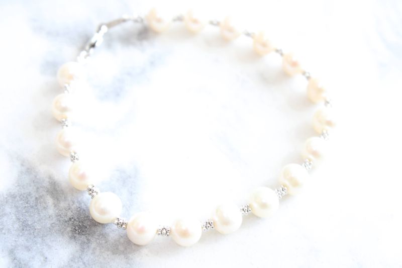 Sterling Silver Rhodium-plated 6-7mm White Round Freshwater Cultured Pearl 7.25 inch Bracelet