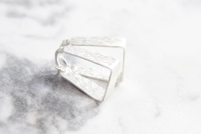 Sterling Silver Textured 5.5mm Square Hoop Earrings