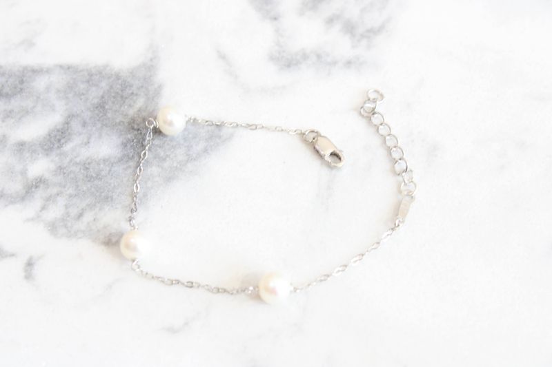 Sterling Silver 5-6mm White Freshwater Cultured Pearl 3-Stations 5.5 inch with 1 inch Extension Bracelet