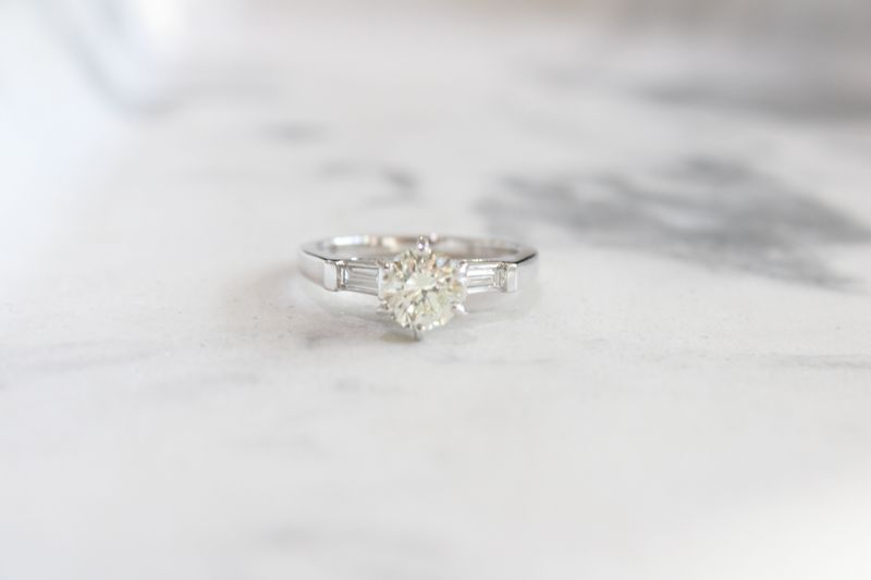 18kt White Gold 1.20ct Tapered Baguette with 1.02ct Center Round Diamond