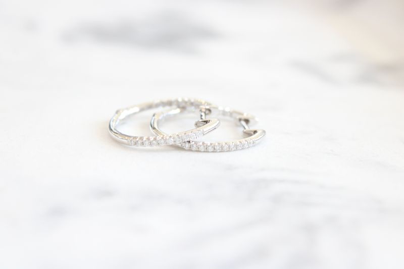 14kt White Gold 1/6ct Diamond Inside Out Round Hoops
