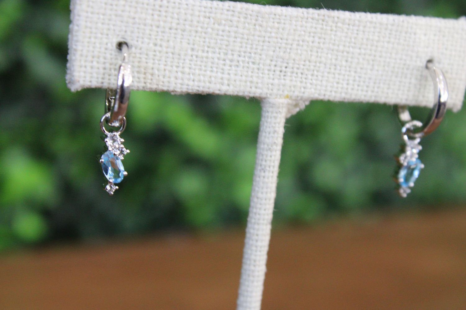 Sterling Silver Blue Topaz &amp; White Topaz Hoop Earrings