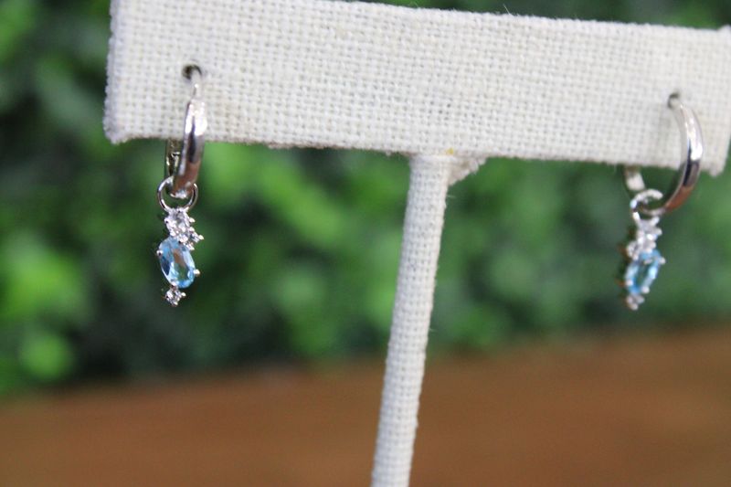 Sterling Silver Blue Topaz &amp; White Topaz Hoop Earrings