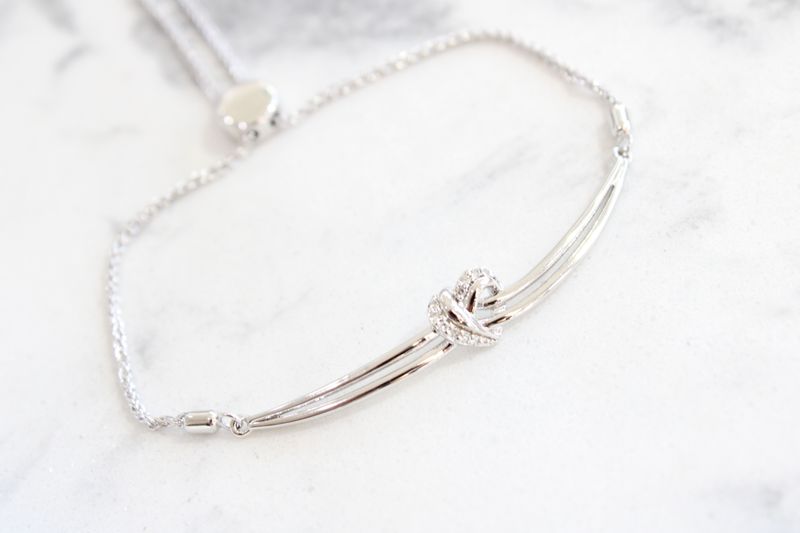 Sterling Silver Diamond Heart Love Knot Bolo Bracelet