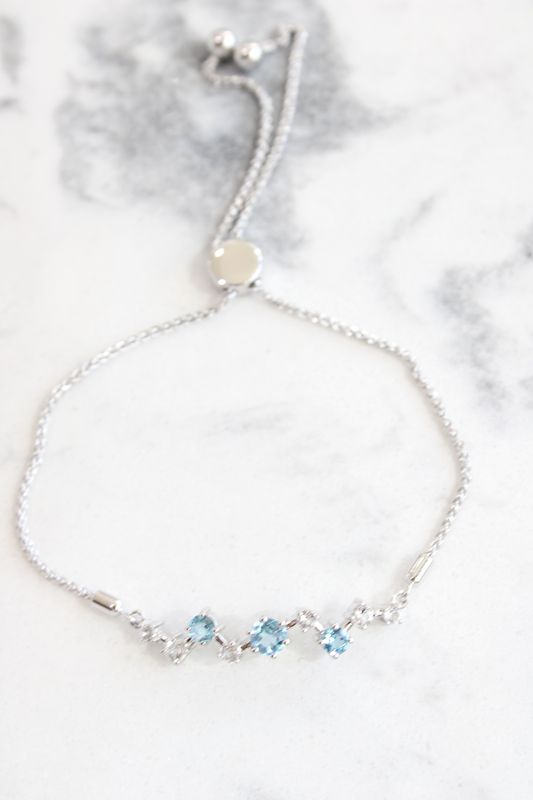 Sterling Silver White &amp; Blue Topaz Scattered BOLO Bracelet