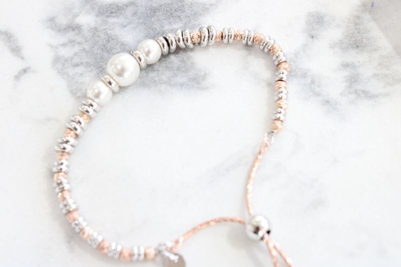 Sterling Silver Rose Two Tone Pearl Bolo Bracelet