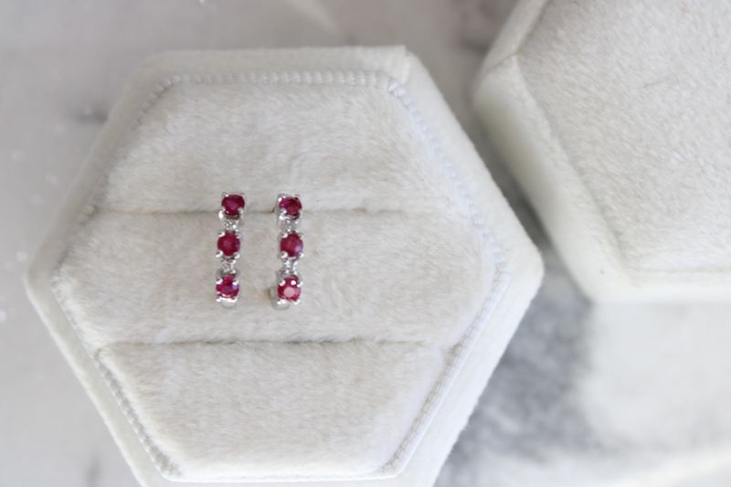 10kt White Gold Diamond &amp; Ruby J Hoops