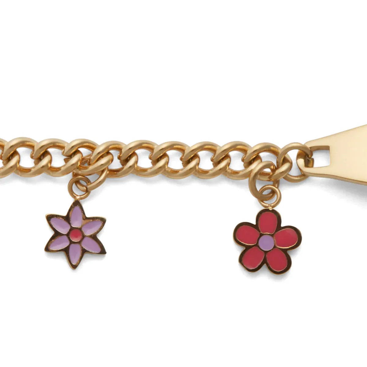 children&#39;s oval engravable bracelet w/flower charms YEL