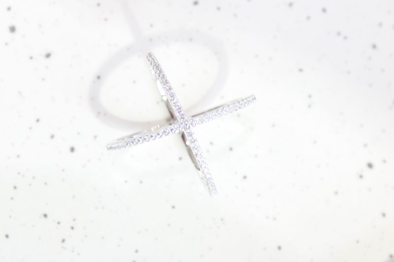 Sterling Silver Rhodium Plated Cubic Zirconia Criss Cross Size 7 Ring