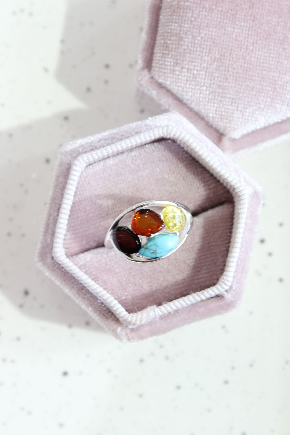 Sterling Silver Amber/Turquoise Size 6 Ring 