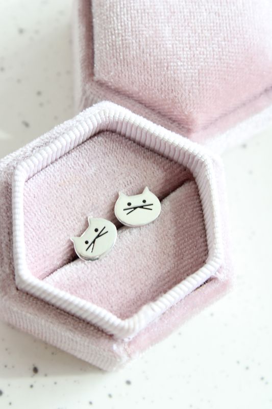 Children&#39;s Sterling Silver Cat Face Stud Earrings 