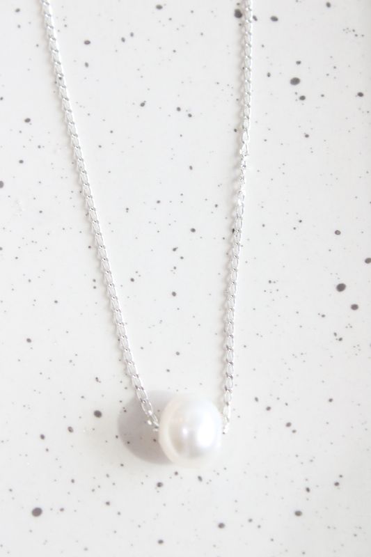 Sterling Silver 16in. + 2in. Extender Floating 9mm White Cultured Fresh Water Pearl Necklace