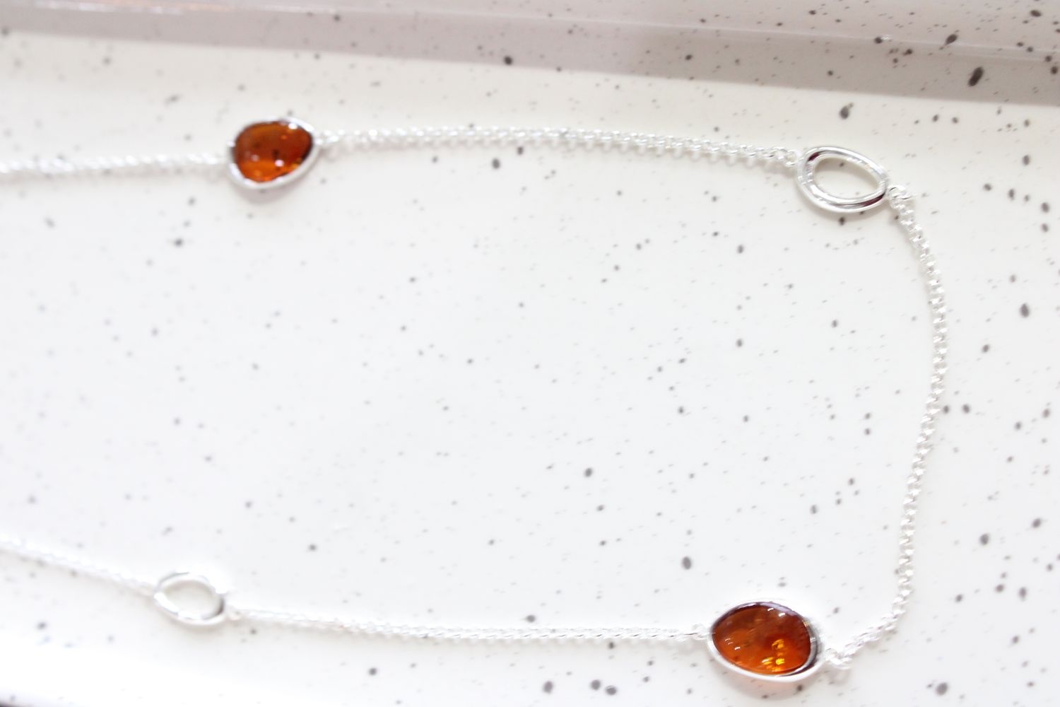 Sterling Silver 23.5in. + 2in extender Amber/Open Link Necklace