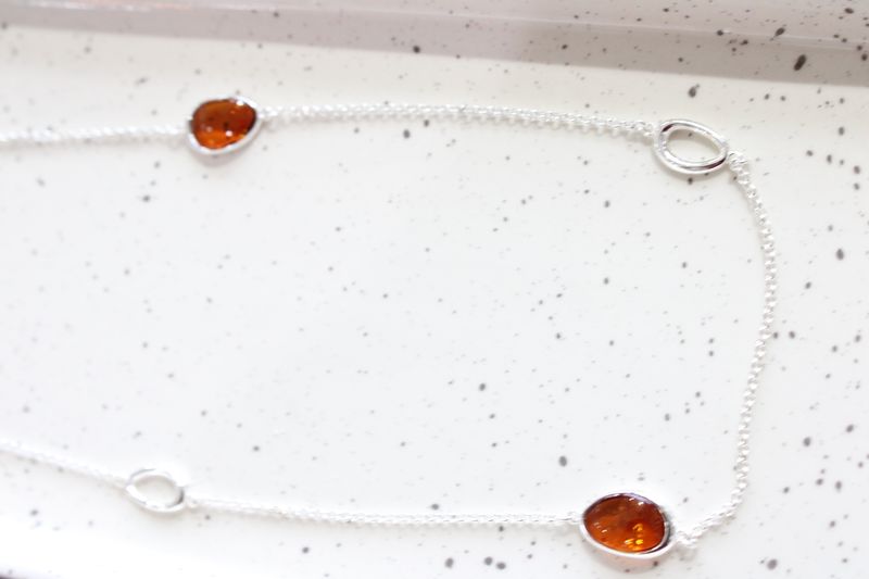 Sterling Silver 23.5in. + 2in extender Amber/Open Link Necklace