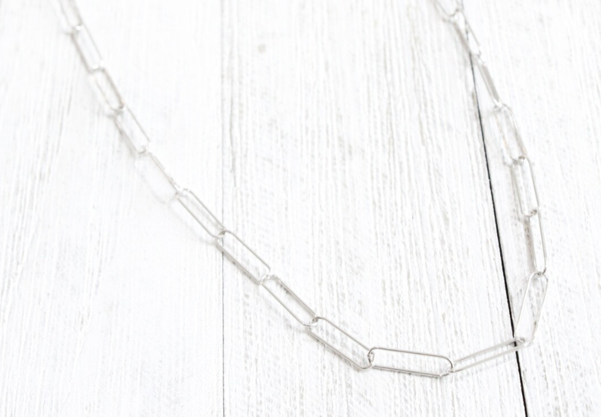 21in. Sterling Silver Rhodium Plated Paperclip Chain Necklace