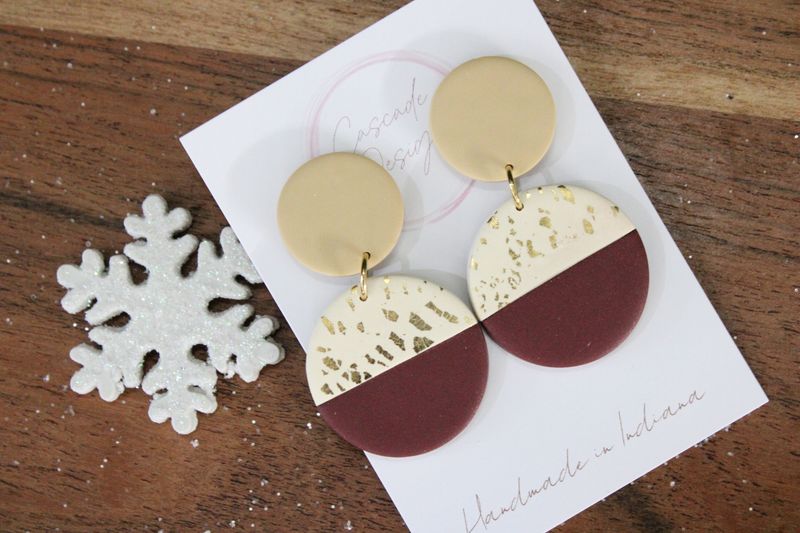 The Bella Gold Flake Color Block Earrings (Dangle Maroon)