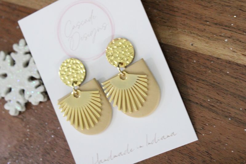 The Vera Clay &amp; Brass Art Deco Earrings (Tan)