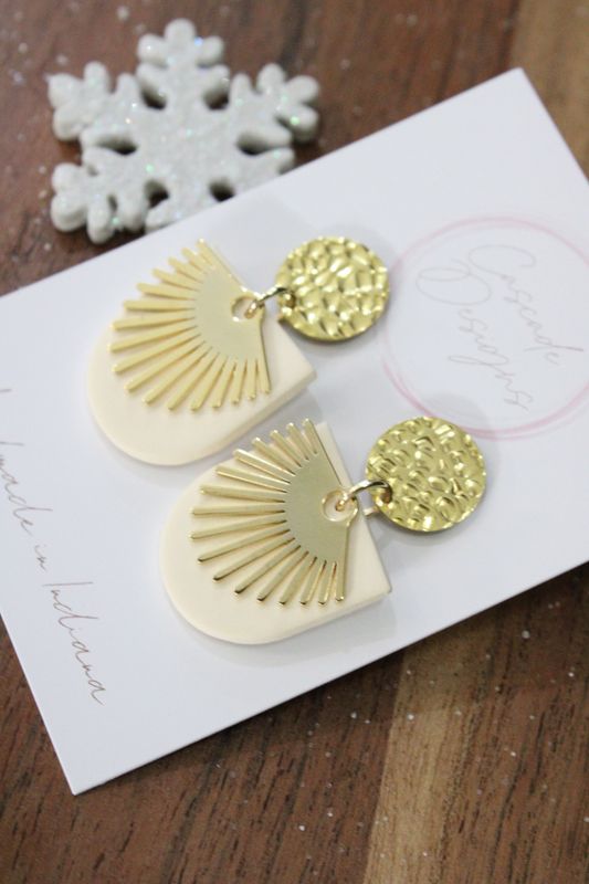 The Vera Clay and Brass Art Deco Earrings (ivory)