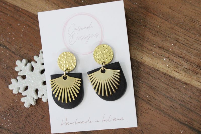 The Vera Clay and Brass Art Deco Earrings (black)