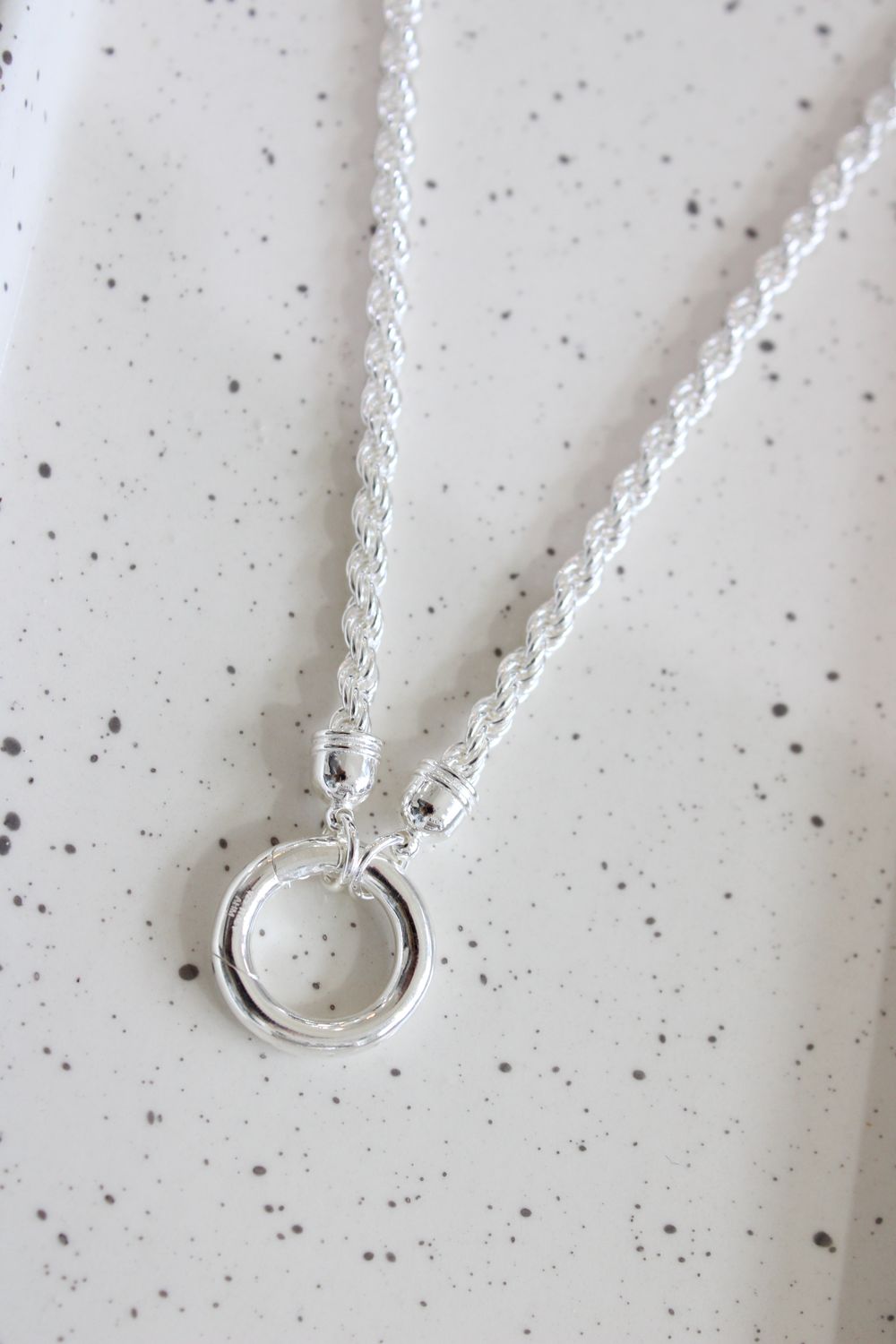 Sterling Silver Hinged Clap Rope Chain Necklace, 18in