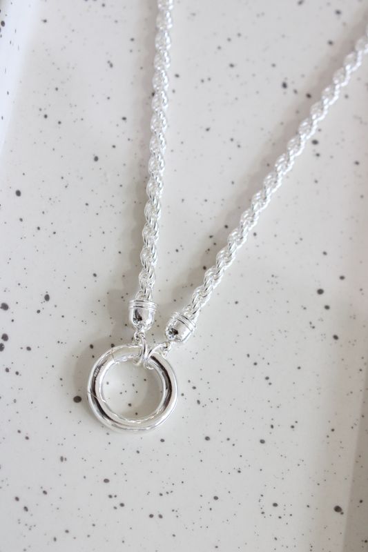 Sterling Silver Hinged Clap Rope Chain Necklace, 18in