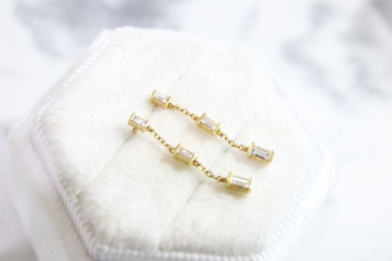 18kt Yellow Gold .27ct Emerald Cut Drop Diamond Earrings