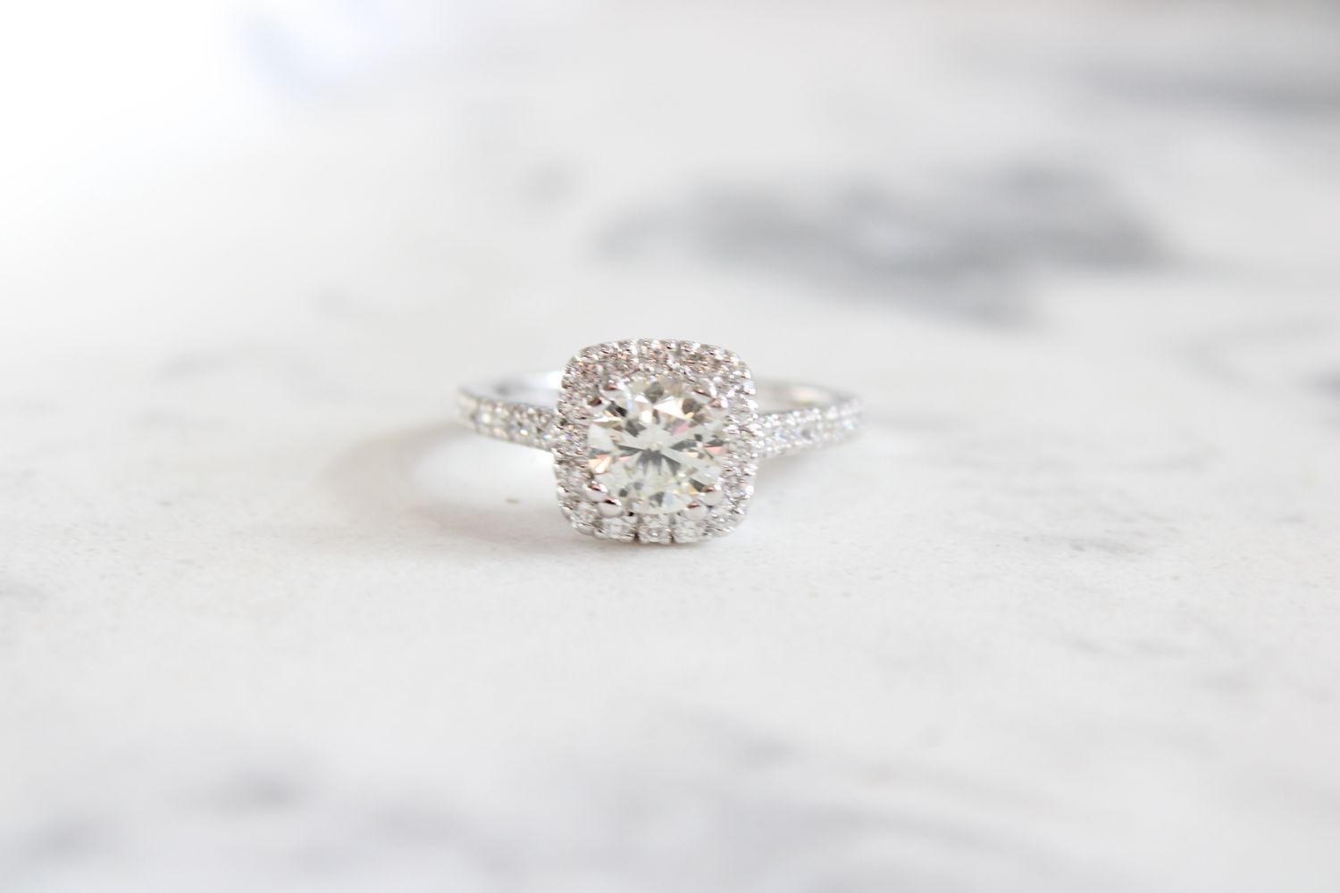 14kt White Gold 1ct Diamond Halo Engagement Ring, .71ct Center