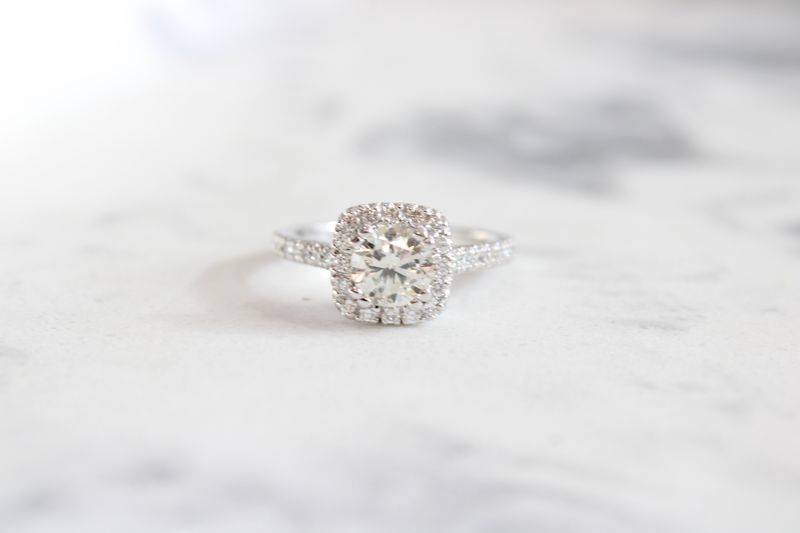 14kt White Gold 1ct Diamond Halo Engagement Ring, .71ct Center