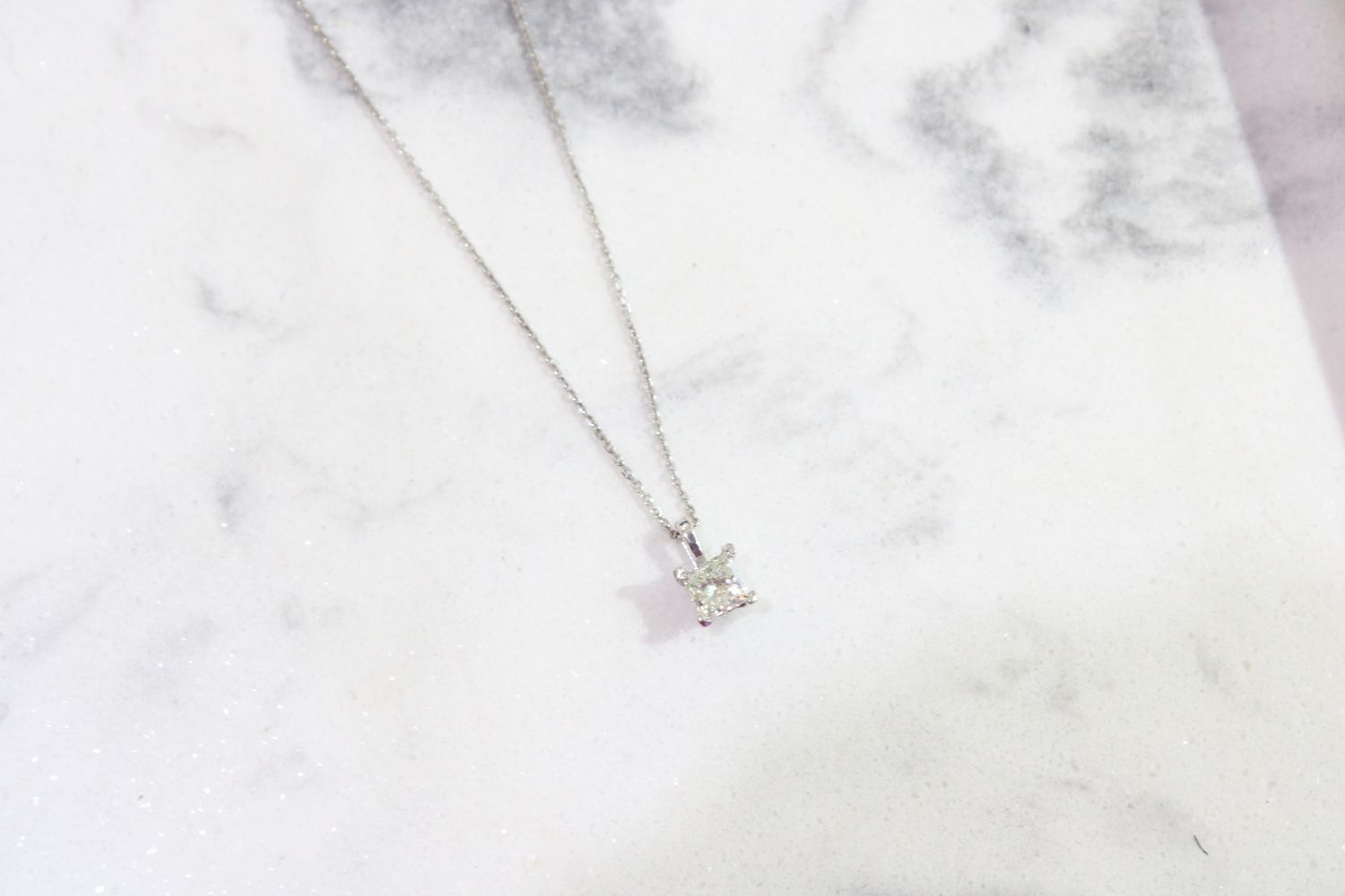 14kt White Gold .45ct Princess Cut Solitaire Necklace